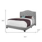 Solid Wood Queen Tufted Gray Upholstered Linen Bed With Nailhead Trim