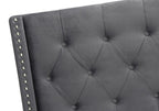 Solid Wood Queen Tufted Gray Upholstered Velvet Bed With Nailhead Trim