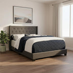 Solid Wood Queen Tufted Gray Upholstered Velvet Bed With Nailhead Trim