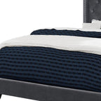 Solid Wood Queen Tufted Gray Upholstered Velvet Bed With Nailhead Trim