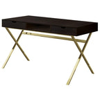 47" Dark Brown and Gold Computer Desk With Two Drawers