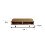 47" Brown and Black Wood And Metal Sled Coffee Table With Two Shelves