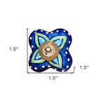 Set of Eight Blue And Green Floral Ceramic Drawer Pull Knobs