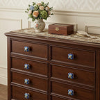 Set of Eight Blue And Green Floral Ceramic Drawer Pull Knobs