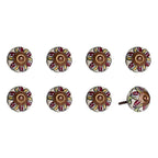 Set of Eight Red And Yellow Botanical Ceramic Drawer Pull Knobs