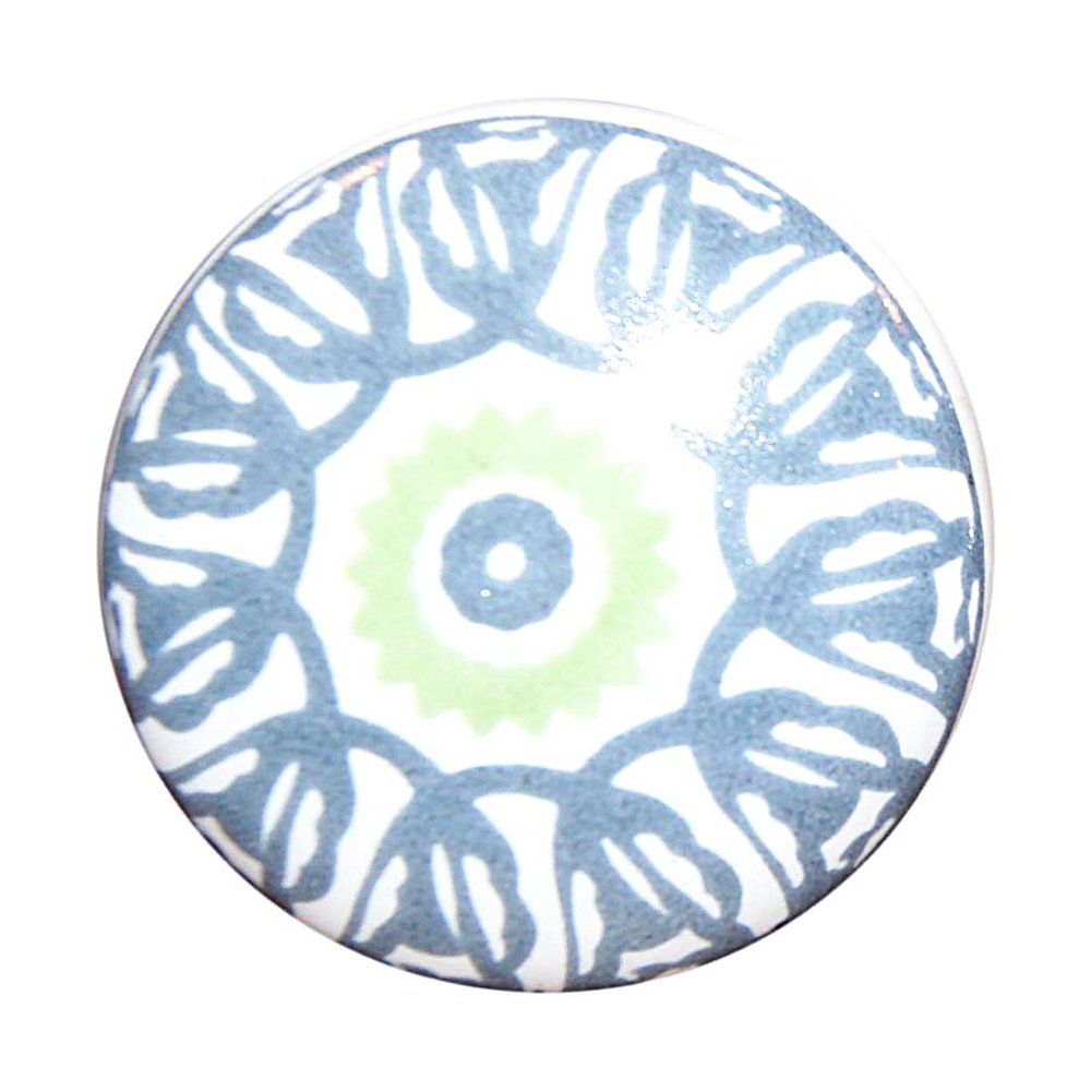 Set of Twelve White And Light Blue Metal And Ceramic Drawer Pull Knobs