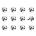 Set of Twelve Black And White Botanical Ceramic Drawer Pull Knobs