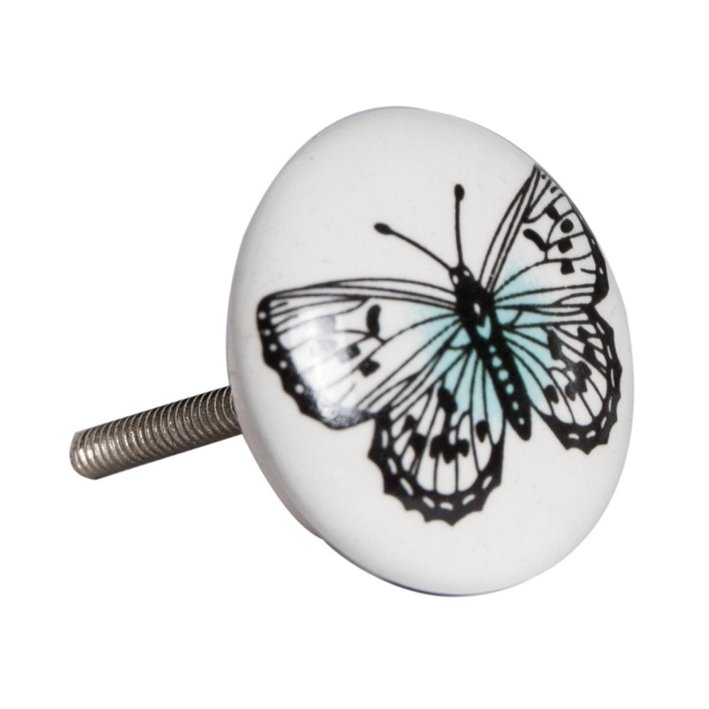 Set of Twelve Black And White Botanical Ceramic Drawer Pull Knobs