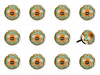 Set of Twelve Green And White Floral Ceramic Drawer Pull Knobs