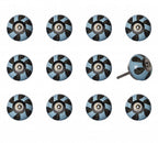 Set of Twelve Blue And Black Geometric Ceramic Drawer Pull Knobs
