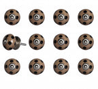 Set of Twelve Brown And Black Geometric Ceramic Drawer Pull Knobs