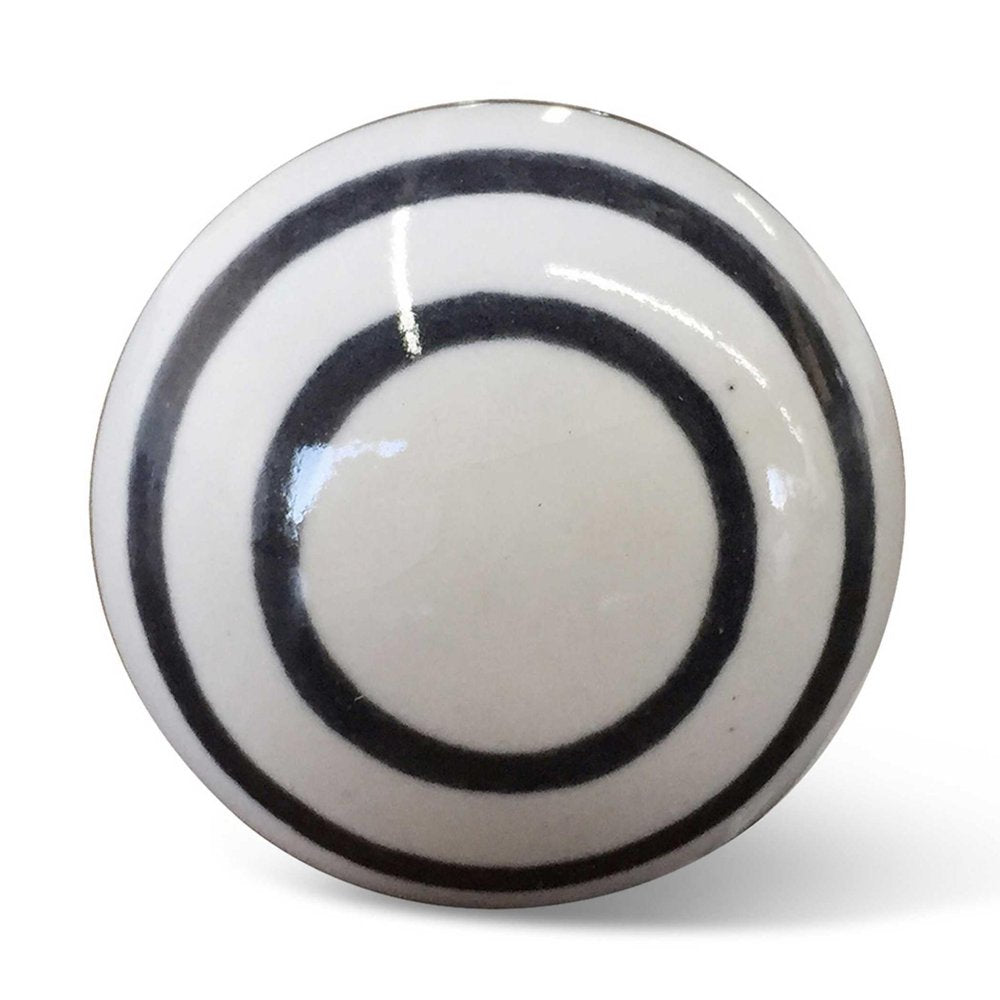 Set of Twelve Black And White Ceramic Drawer Pull Knobs