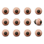 Set of Twelve Orange And White Geometric Ceramic Drawer Pull Knobs