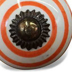 Set of Twelve Orange And White Geometric Ceramic Drawer Pull Knobs