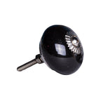 Set of Eight Black And Silver Ceramic Drawer Pull Knobs