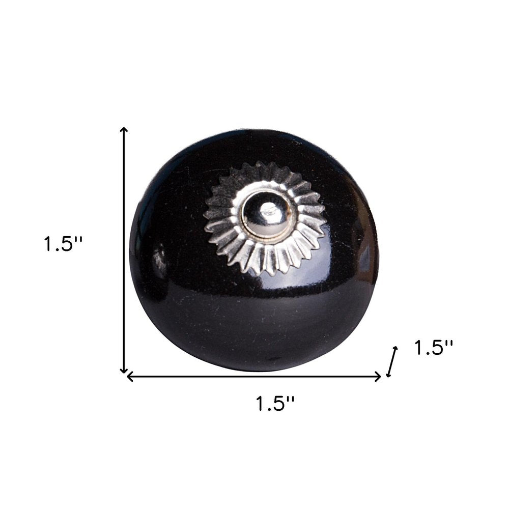 Set of Eight Black And Silver Ceramic Drawer Pull Knobs