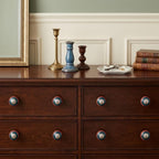 Set of Eight Navy Blue And Red Geometric Ceramic Drawer Pull Knobs