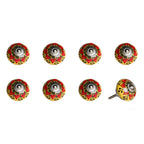 Set of Eight Yellow And Black Floral Ceramic Drawer Pull Knobs