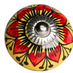 Set of Eight Yellow And Black Floral Ceramic Drawer Pull Knobs