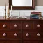 Set of Eight Red And White Floral Ceramic Drawer Pull Knobs