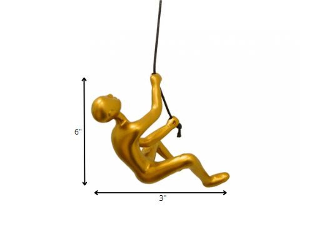 6" X 3" Gold Resin Climbing Man Hanging Dimensional Sculpture