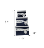 Set of Three Blue And White Fabric Organizing Box With Lid