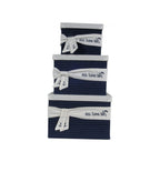 Set of Three Blue And White Fabric Organizing Box With Lid