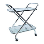 26" Silver Metal and Glass Rolling Bar Cart
