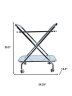 26" Silver Metal and Glass Rolling Bar Cart