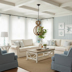 Natural and Black Iron and Rope Three Light Ceiling Light