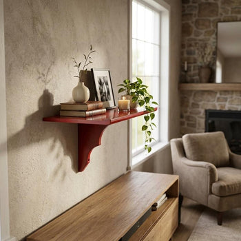 10" Red Solid Wood Wall Mounted Floating Shelf