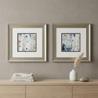 Set of Two Blue Watercolor Brushed Silver Framed Wall Art