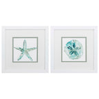 Set of Two Aqua Coastal White Square Framed Art
