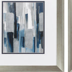 Set of Two Modern Blue Abstract Silver Framed Art