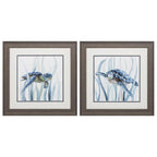 19" X 19" Distressed Wood Toned Frame Turtle In Grass (Set Of 2)