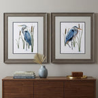 Set of Two 22" X 19" Blue Heron Distressed Brown Framed Wall Decor
