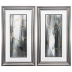 Set of Two Modern Abstract Gunmetal Framed Art