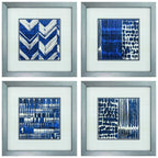 21" X 21" Silver Frame Indigo Batik Set Of 4