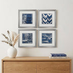 21" X 21" Silver Frame Indigo Batik Set Of 4