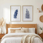 Set of Two Indigo Leaves Champagne Gold Framed Art