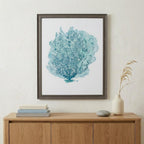 27" X 33" Distressed Wood Toned Frame Aqua Coral On White Ii