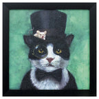 11" X 11" Black Frame Tuxedo Cat