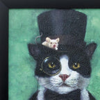 11" X 11" Black Frame Tuxedo Cat