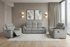 Three Piece Indoor Gray Genuine Leather Five Person Seating Set