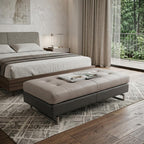 63" Taupe Brown and Silver Faux Leather Tufted Ottoman