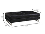 63" Black Tufted Faux Leather and Silver Ottoman