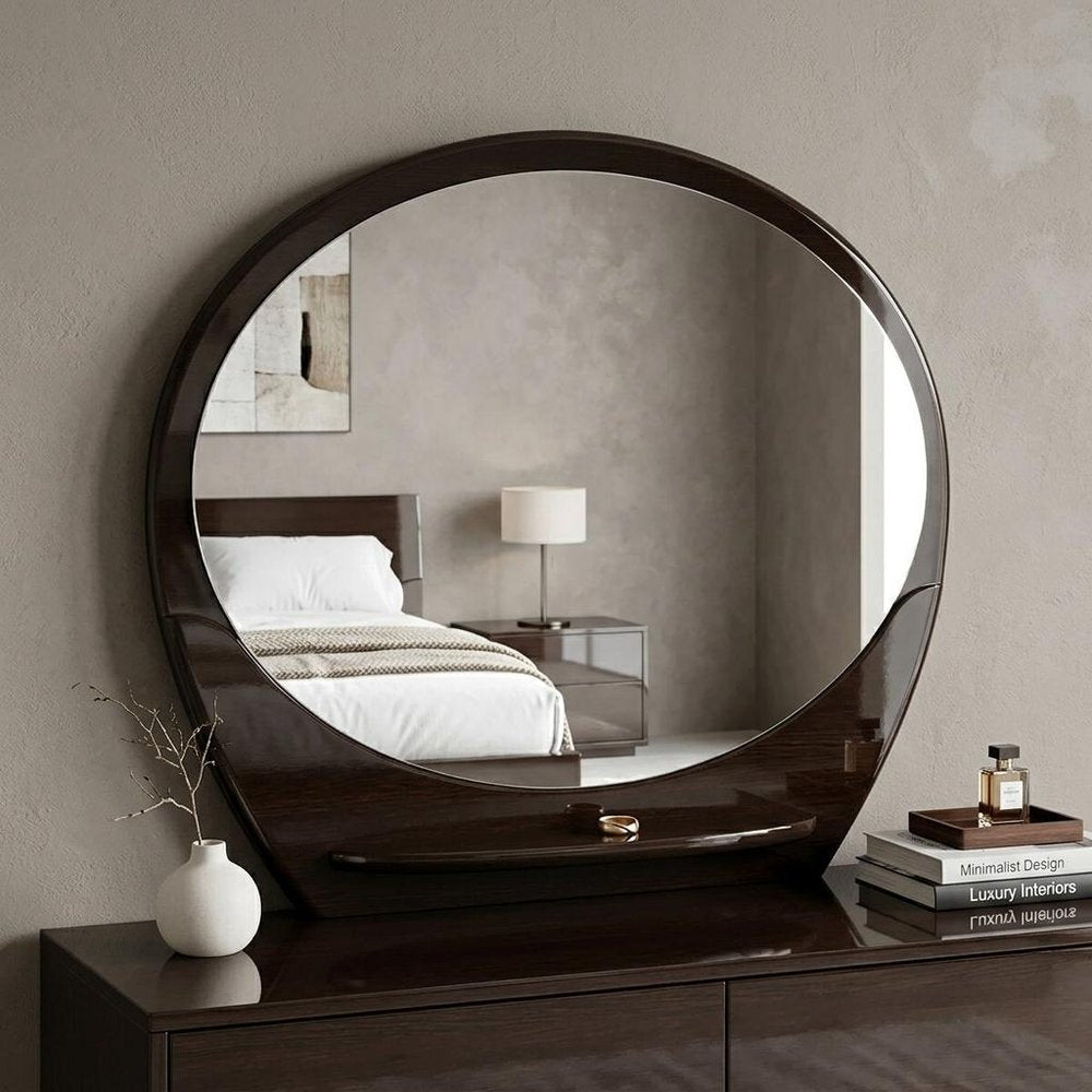 39" Brown Oval Wood Framed Mounted Dresser Mirror