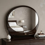 39" Brown Oval Wood Framed Mounted Dresser Mirror