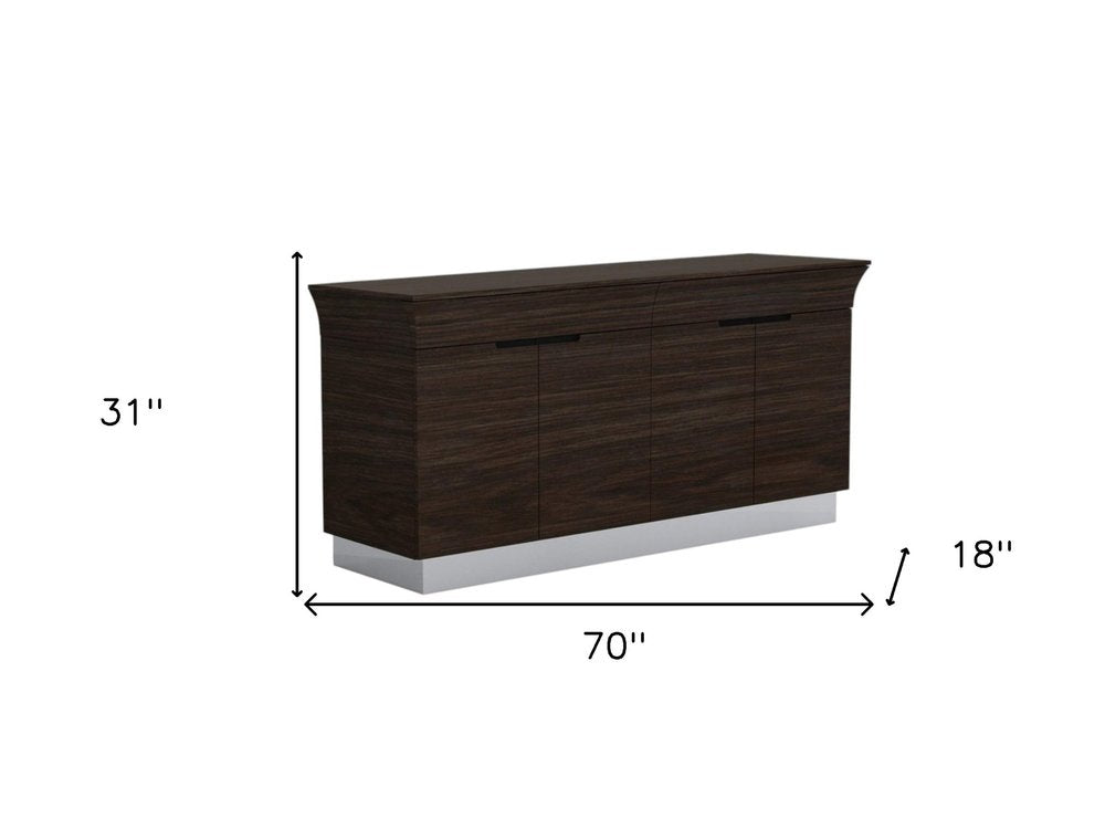 43" Silver and Dark Brown Display Stand With Three Shelves And One Drawer