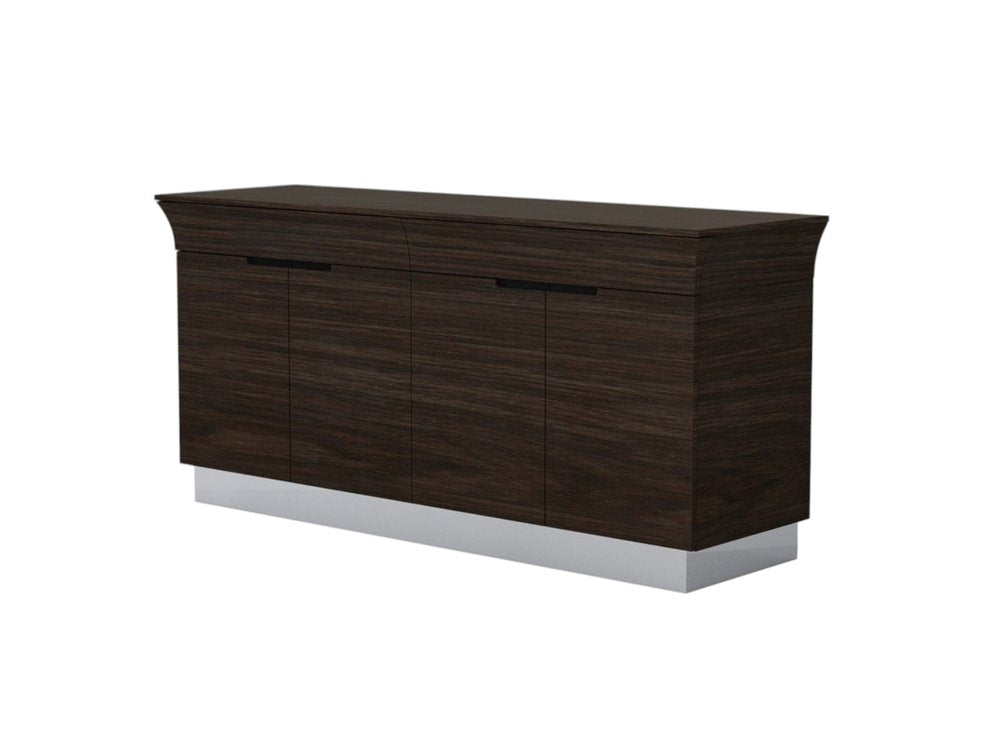 43" Silver and Dark Brown Display Stand With Three Shelves And One Drawer